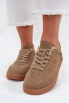 Zamszowe Sneakersy Damskie Big Star SS274675 HI-POLY SYSTEM Beżowe