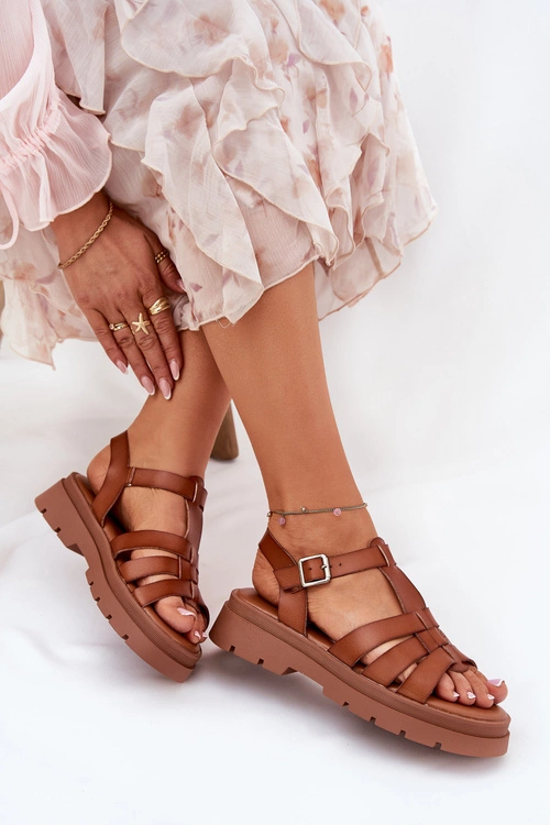 Eko Skórzane Sandały Damskie Na Platformie Camel Nendales