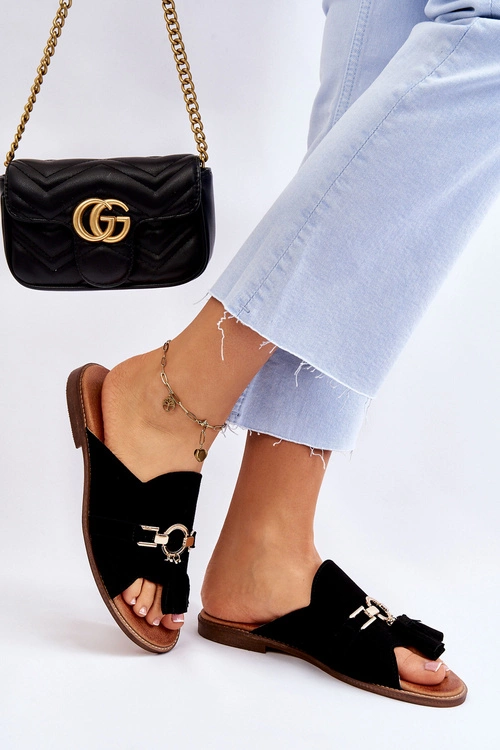 Damskie Zamszowe Klapki Lewski Shoes 3226 Czarne