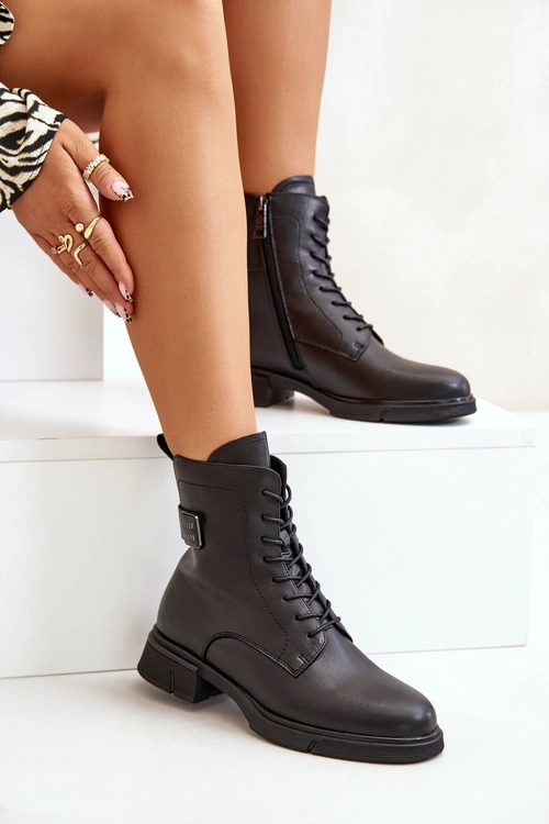 Ocieplane Botki Workery Damskie Skóra Naturalna Czarne Vinceza 66688