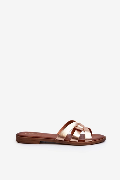 Damskie Klapki Na Płaskim Obcasie Z Eko Skóry Złote Rosalini