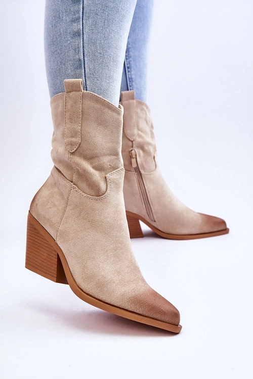 Zamszowe Wsuwane Botki Kowbojki Beżowe Sevilla