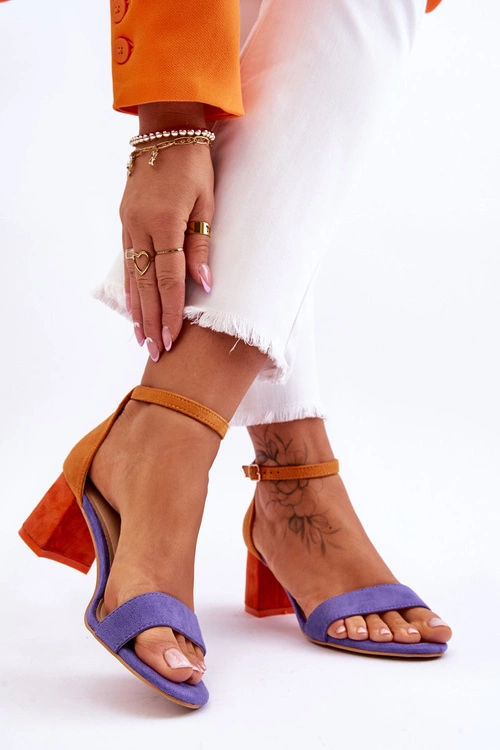 Zamszowe Sandały Na Niskim Obcasie Fioletowo-Żółte Quincy