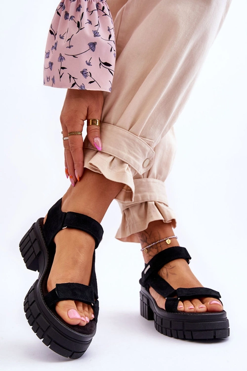 Damskie Zamszowe Sandały Big Star LL276035 Czarne