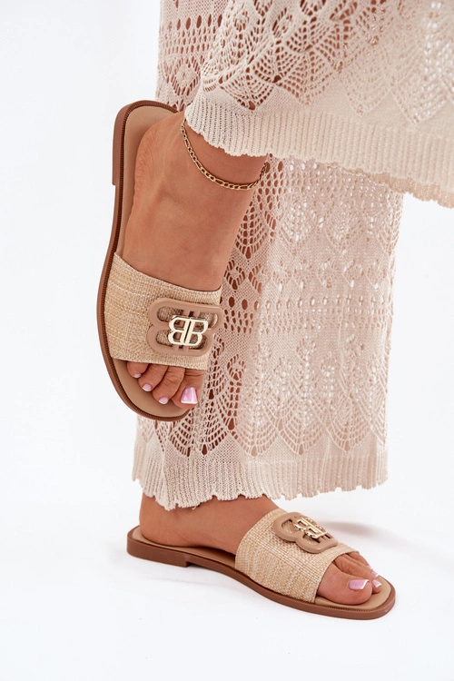 Płaskie Klapki Damskie Z Ozdobnym Detalem Beżowe Nenitta