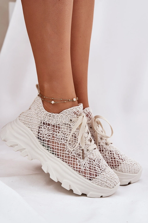 Sneakersy Damskie Z Szydełkową Cholewką Beżowe Jelhiris