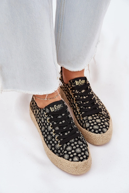 Wzorzyste Trampki Damskie Na Platformie Z Plecionką Lee Cooper LCW-25-08-3647L Czarne