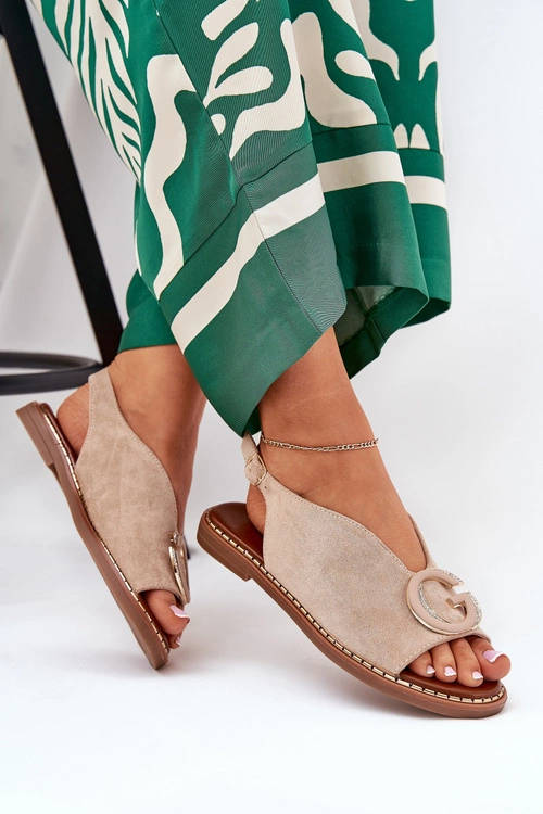 Płaskie Sandały Z Ozdobą Beżowe Haliones