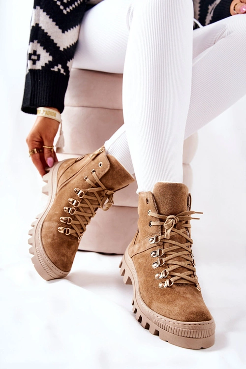 Ocieplane Zamszowe Botki Beżowe Sandstorm