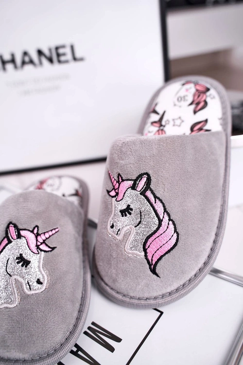 Dziecięce Klapki Papcie Z Jednorożcem Szare Unicorn