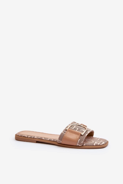 Błyszczące Klapki Damskie Z Ozdobą Brązowe Taleci