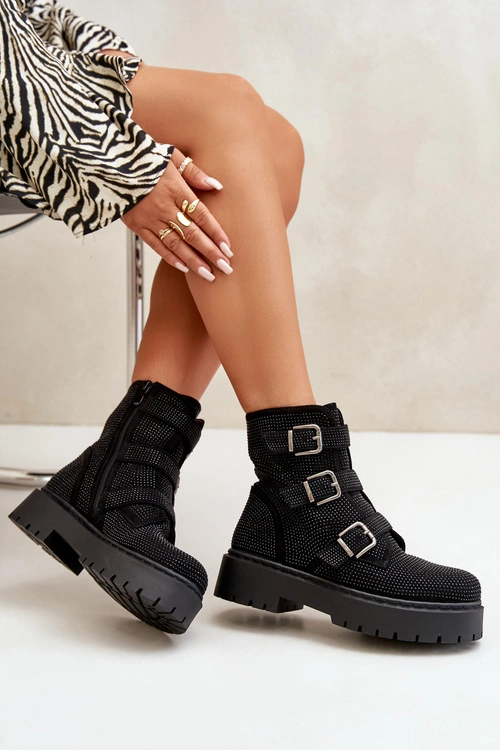 Ocieplane Botki Damskie Ze Zdobieniem Czarne Ciascia