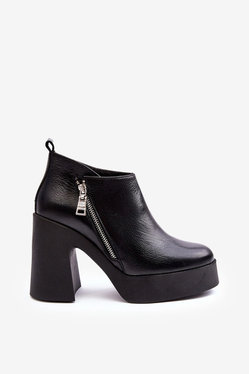 Botki Damskie Na Masywnym Słupku Z Suwakiem 1755 Zazoo Czarne