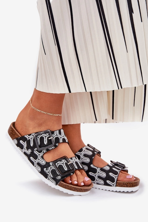 Klapki Damskie Z Klamrami I Brokatem S.Barski RB51-006 Czarne