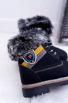 Dziecięce Chłopięce Botki Ocieplane Futerkiem Trapery Czarne Cobi