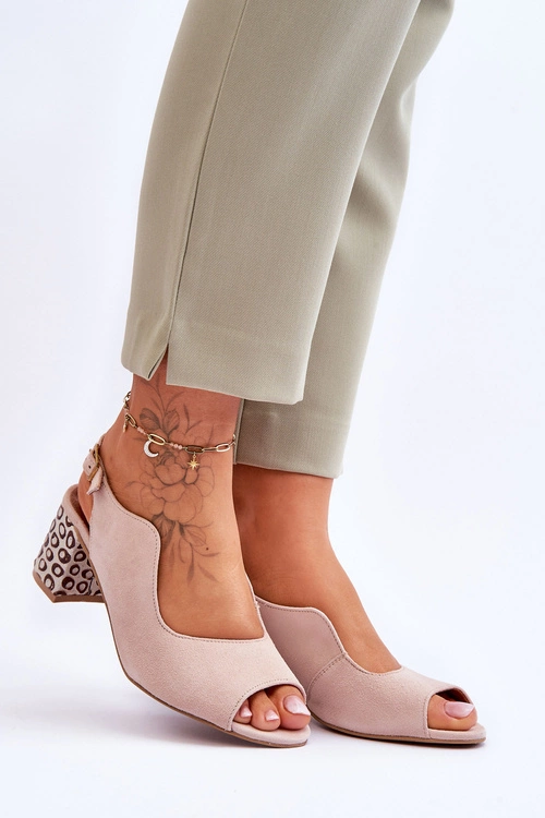 Damskie Zamszowe Sandały Na Słupku Maciejka 05870-04 Beżowe