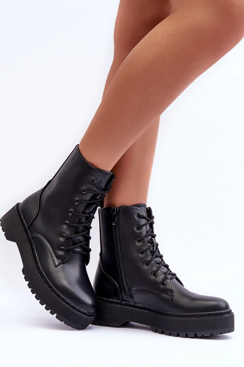 Skórzane Botki Workery Czarne Teflorna