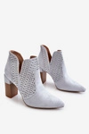 Modne Zamszowe Ażurowe Botki Na Obcasie Szare Genevi