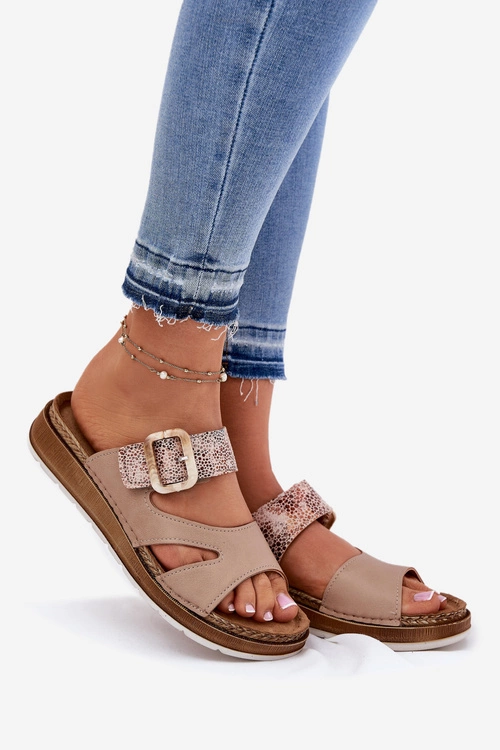 Lekkie Klapki Damskie Z Klamrą Inblu GS000055 Beżowe