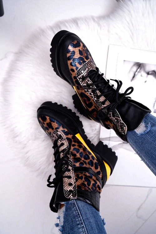 Damskie Botki Wysokie Trapery Leopard Femida