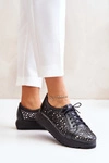 Zazoo 2973 Skórzane Półbuty Na Platformie Z Ażurowym Wzorem Czarne