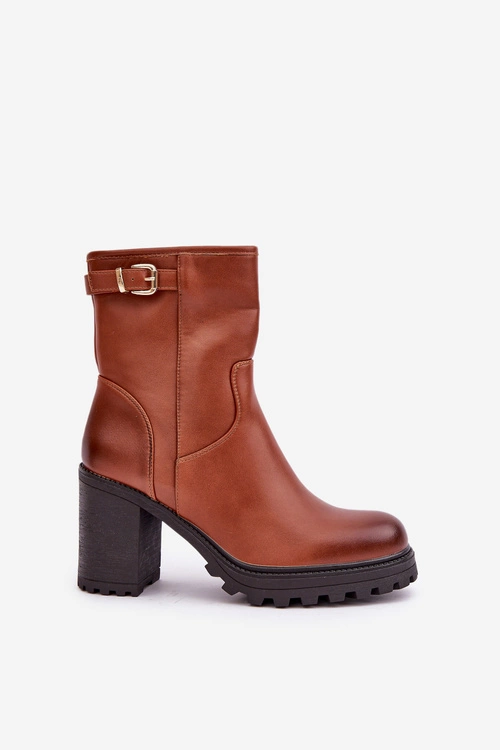 Ocieplane Botki Na Słupku Z Klamrą Brązowe Selavia