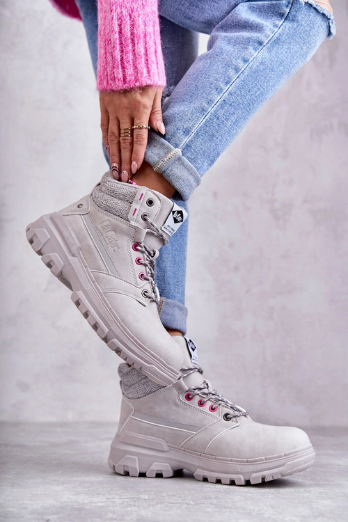 Damskie Ocieplane Botki Trapery Lee Cooper LCJ-22-01-1373 Szare