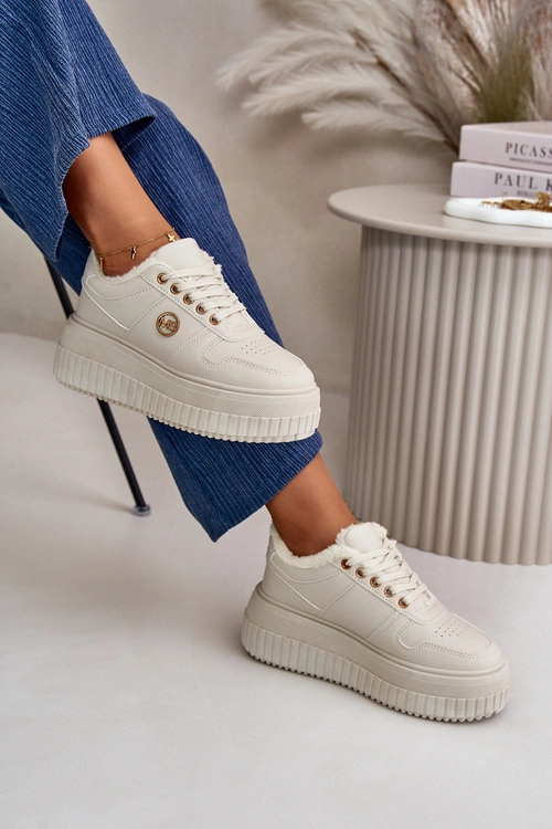 Sneakersy Buty Sportowe Damskie Ocieplane Na Masywnej Podeszwie Beżowe Verissha