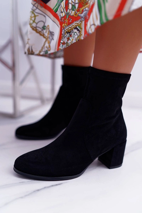 Botki Damskie Na Obcasie Wiosenne Sergio Leone Wsuwane Czarne LikeStar