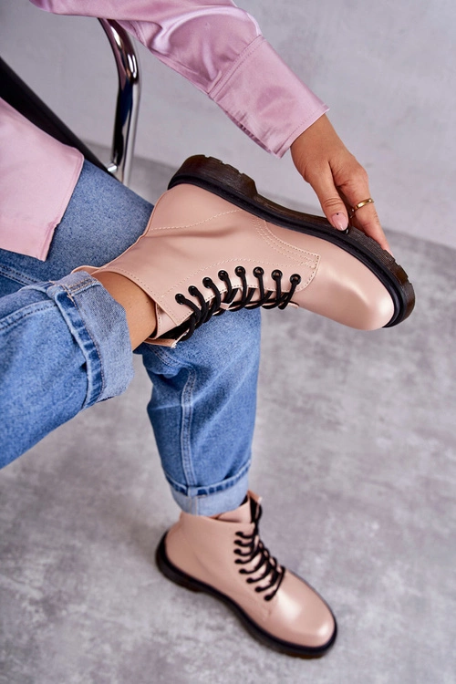 Damskie Botki Glany Wiązane Różowe Lavita