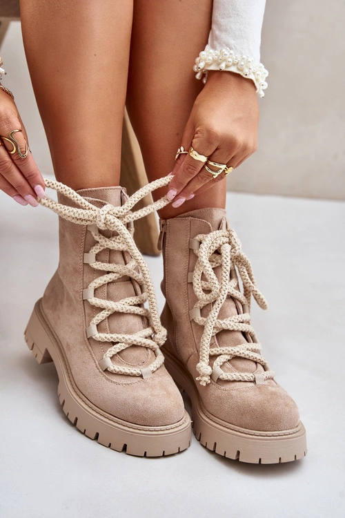 Ocieplane Botki Z Eko Zamszu Na Zamek Jasnobeżowe Caellita