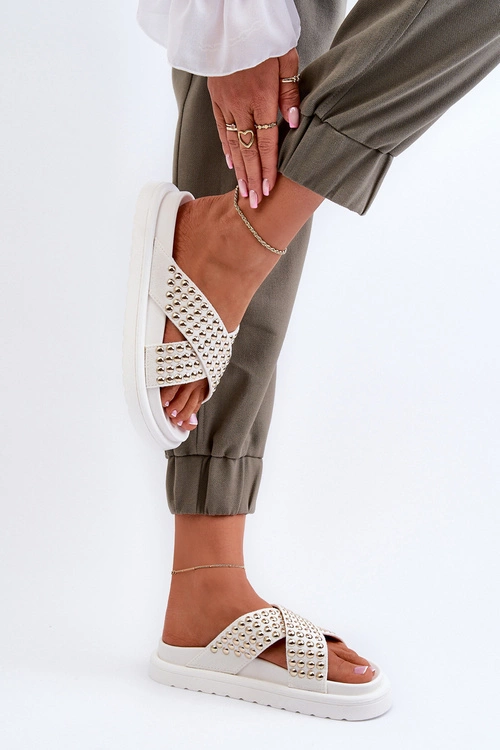 Damskie Zdobione Klapki Na Platformie Białe Niraela