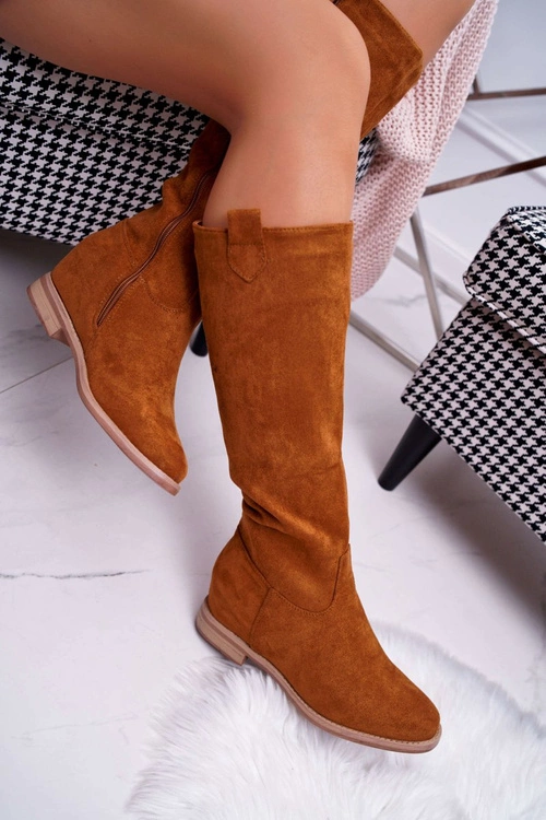 Damskie Kozaki Do Połowy Łydki Zamszowe Camel Temet