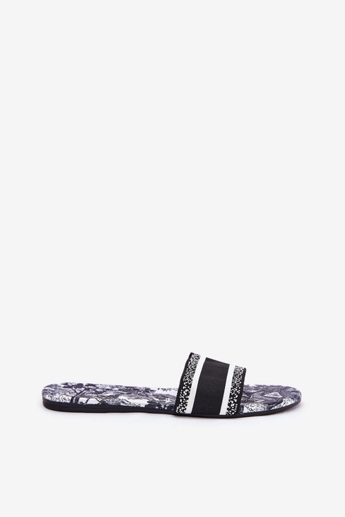 Wzorzyste Płaskie Klapki Damskie Czarne Leysi