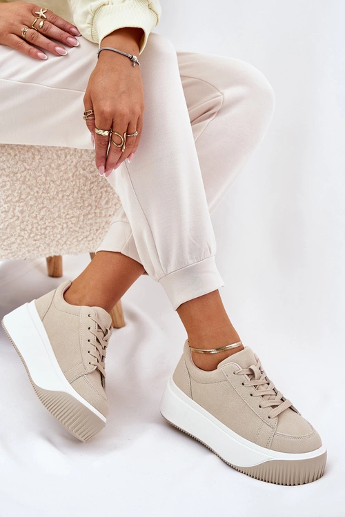 Sneakersy Na Masywnej Platformie Gładkie Beżowe Tirvanis
