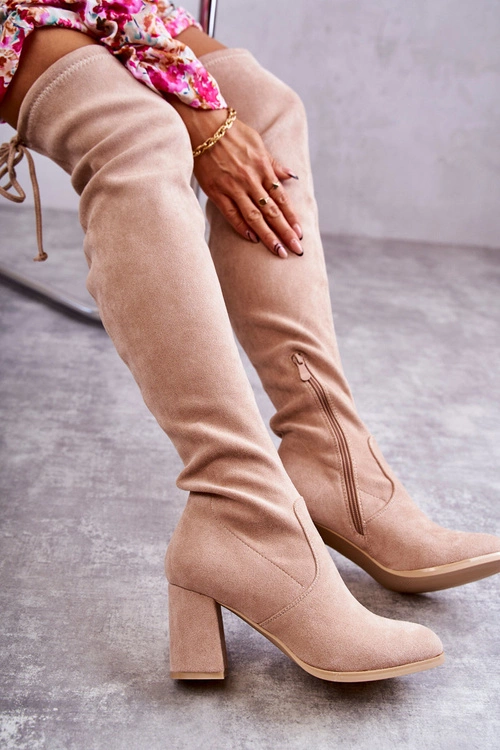 Klasyczne Zamszowe Kozaki Muszkieterki Beżowe Clarissa