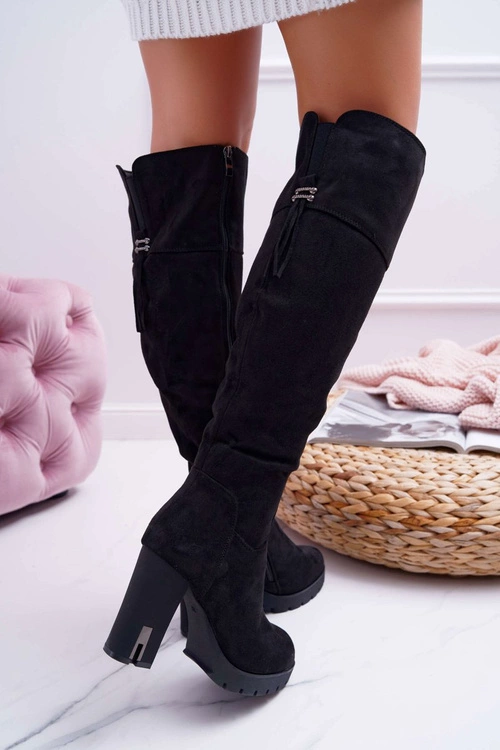 Kozaki Damskie Na Słupku Zamszowe Ocieplane Velkor