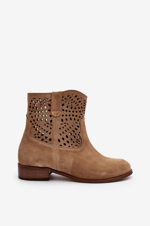 Damskie Ażurowe Botki Lewski Shoes 3305/2 Beżowe