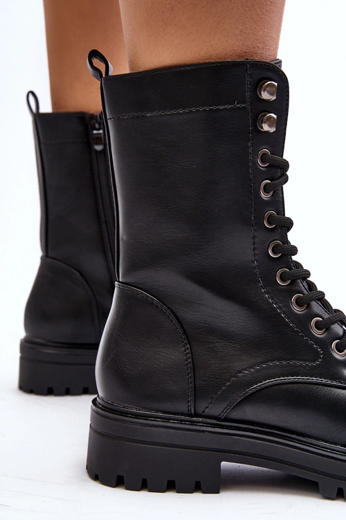 Damskie Botki Workery Z Ozdobą Czarne Belluxe