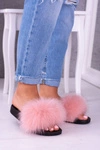 Damskie Klapki z Naturalnym Futerkiem Różowe Naturis