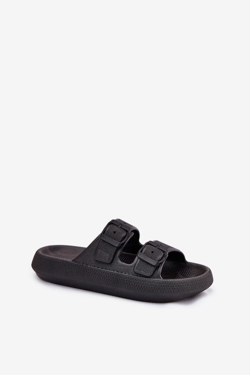 Klapki Damskie Na Platformie Z Klamrami Czarne Nitiana