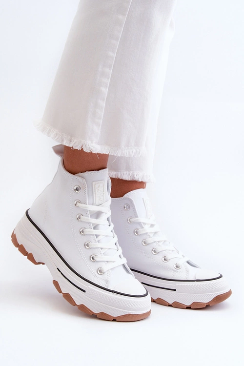 Wysokie Trampki Damskie Na Platformie Białe Valvia