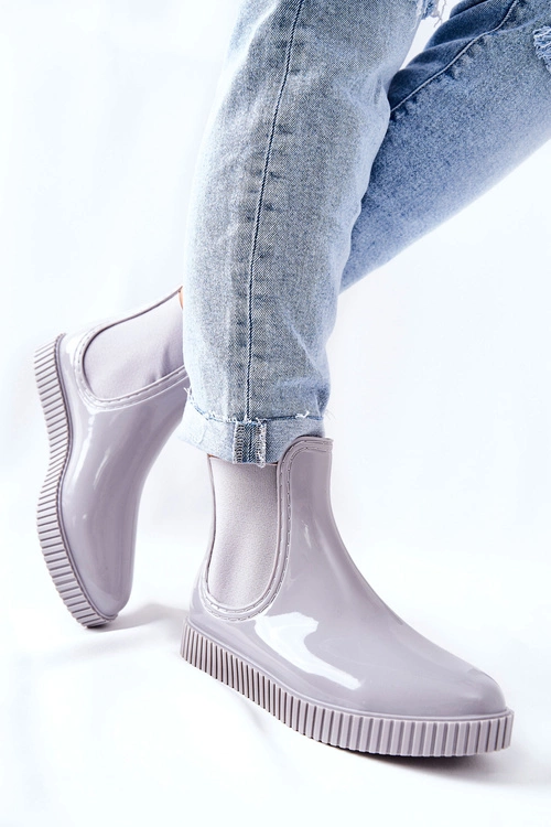 Błyszczące Kalosze Na Platformie Szare Waterfall