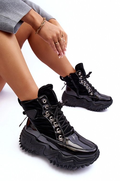 Ocieplane Botki Na Masywnej Platformie Czarne Lanleh