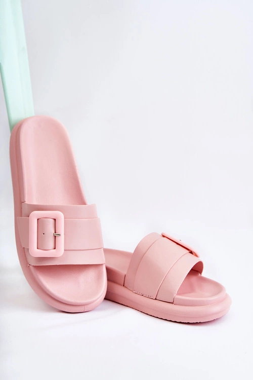 Damskie Skórzane Klapki Z Klamrą Różowe Devia