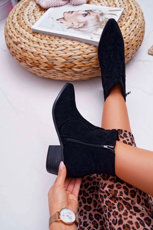 Botki Damskie Płaski Obcas Czarne Umberco