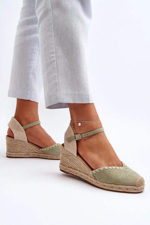 Zamszowe Sandały Espadryle Na Koturnie Z Plecionką Zielone Raylin