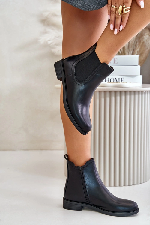 Ocieplane Płaskie Botki Sztyblety Na Zamek Czarne Tinra