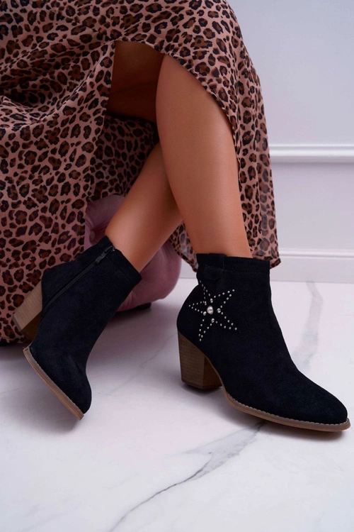 Botki Damskie Kowbojki Czarne Cowber