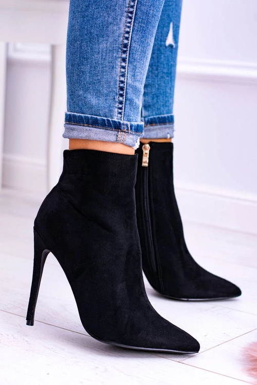 Lu Boo Czarne Zamszowe Botki na Szpilce Veneci